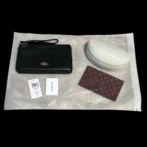 NWT Coach Black Wristlet with GUC White Case and Brown cleaning Cloth